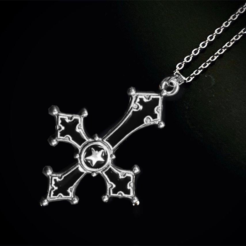 Gotisch Punk Blutrot Umgekehrtes Kreuz Halskette Gotischer Schmuck für Männer Frauen