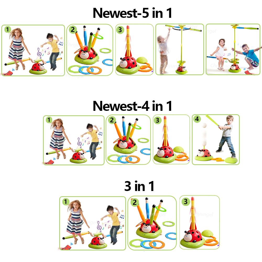 Musical Jump Sports Toys Toss Ring Game Toy and Rocket Launcher for Kids Ladybug Multifunction Outdoor Machine Gifts