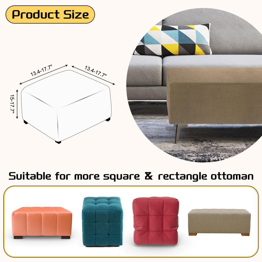 3 Sizes Square Ottoman Cover S/M/L Stretch Ottoman Slipcovers Elastic Foot Stool Foot Rest Protector for Living Room Bedroom