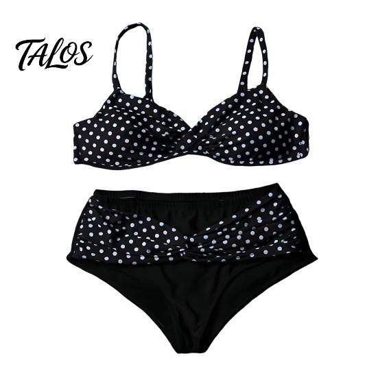 Vintage Style Swimsuit 2Pcs/Set Plus Size Bikini Set, Cross-Chest V-Neck Bra with Built-In Support, Photogenic Beach Outfit High-Waisted Twist