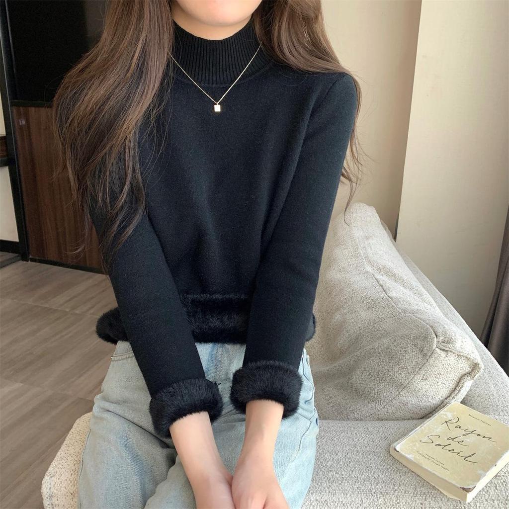 Damen Warmer Samtgefütterter Halbhoher Kragen Langarmpullover - Herbst/Winter Essential