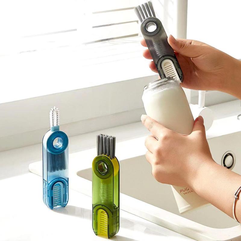 Lamgool 3 In 1 Bottle Gap Cleaner Brush Multifunctional Brush Cup Crevice Cleaning Tools Mini Silicone Cup-Holder Cleaner