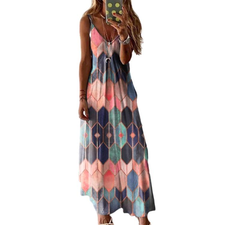 Summer 2025 Casual Long Skirt Jumpsuit Printed Camisole Vest