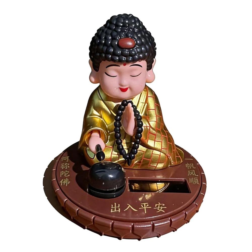 Solar Powered Buddha Car Ornament Nodding Motion Round Base Wooden Fish Figure Square Base Knocking Reciting Buddha Statue