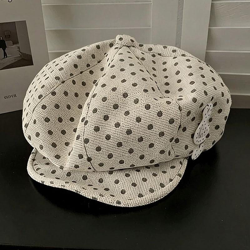 Шляпа в горошек с дизайном музыкального символа Женский белый берет в горошек Специальное украшение музыкальным символом Тканевый модный берет 2026 бежевый