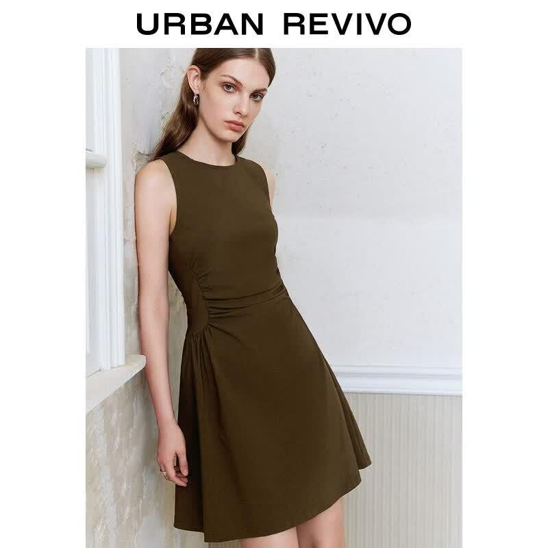 UR2026 Women's French Style Pleated Sleeveless Dress