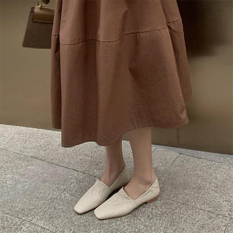 Meotina Mocassins plats en cuir véritable pour femmes, chaussures décontractées plissées à bout carré, à la mode, noires, taille 40-33, printemps 2022