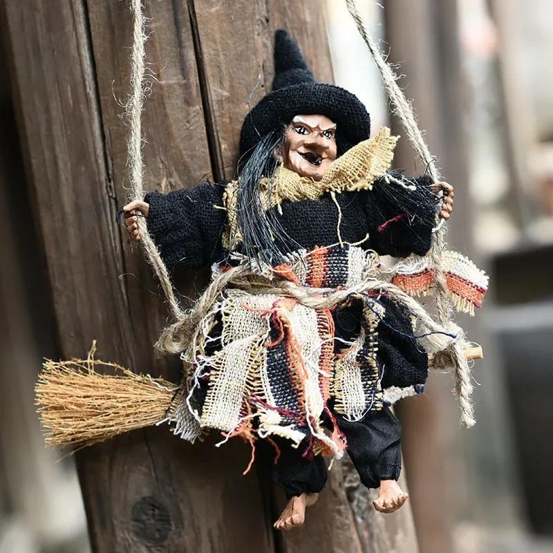 Witch Dolls Hanging Decor Ghost Witch Horror Scary Hanging Ghost Flying Witch Pendant Halloween DIY Party Ornaments Halloween