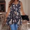 Women's Fashionable Casual Sports Double-ring Vest, Large-sized Tank Vest with Vintage Pattern Printed Patterns, Irregular Hem, Elegant and Simple