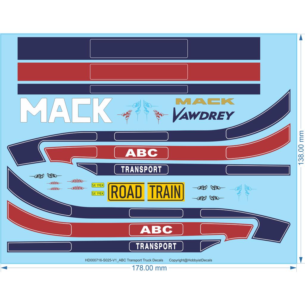 ABC Transport Truck & Trailer Decals - 1/25 - Water Decal