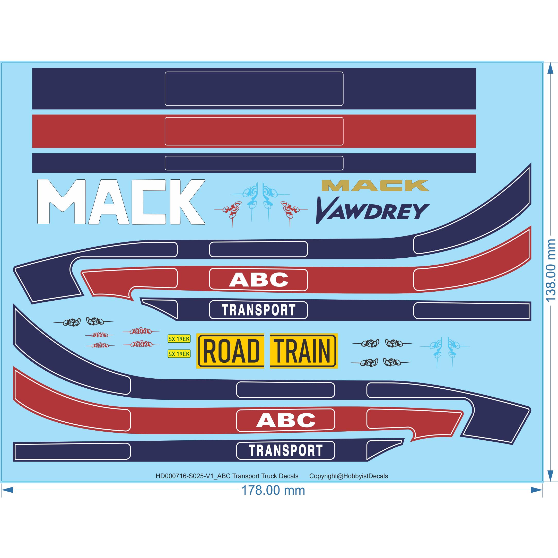 ABC Transport Truck & Trailer Decals - 1/25 - Water Decal