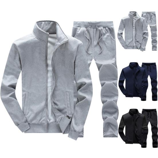 Men's Sportswear Plus Size Single Layer Overalls Jacket + Pants Two Piece Set