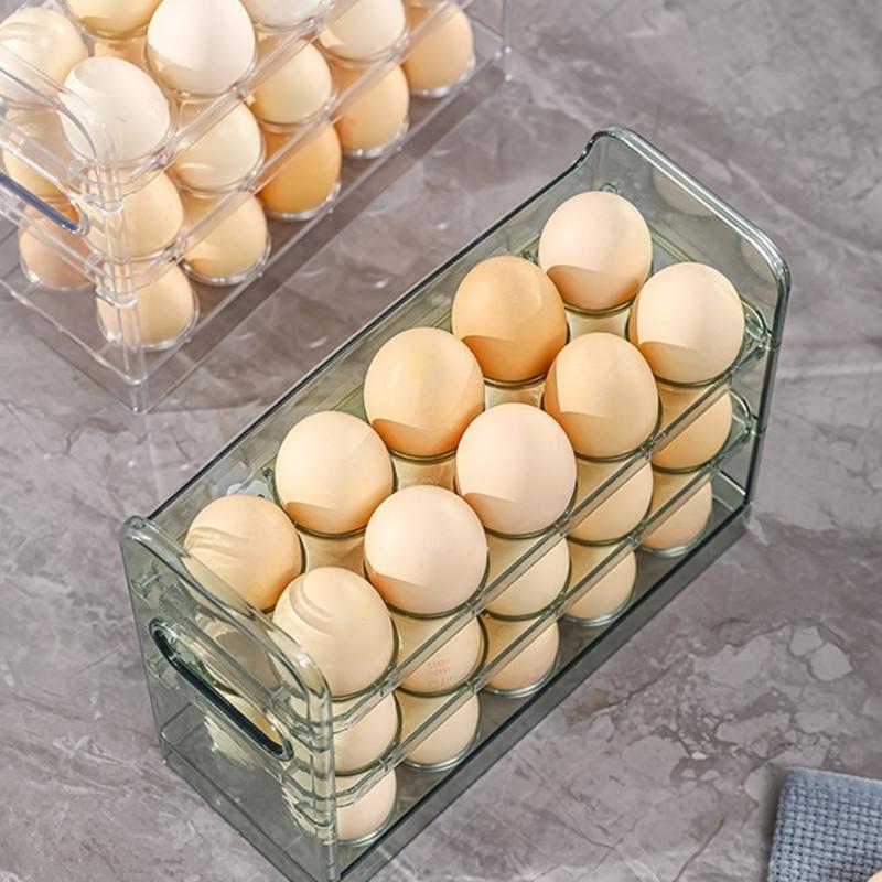 3 Tiers Eggs Holder With One Hand Operations Designs For Fridge Door Storage Clear Plastic Container Holds 30 Eggs