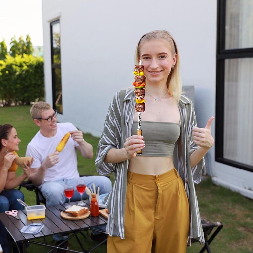 Kebab Skewers Reusable Metal Skewers 6 Pieces Stainless Steel Long Reusable Flat Bbq Tools for Camping Vegetable Cooking