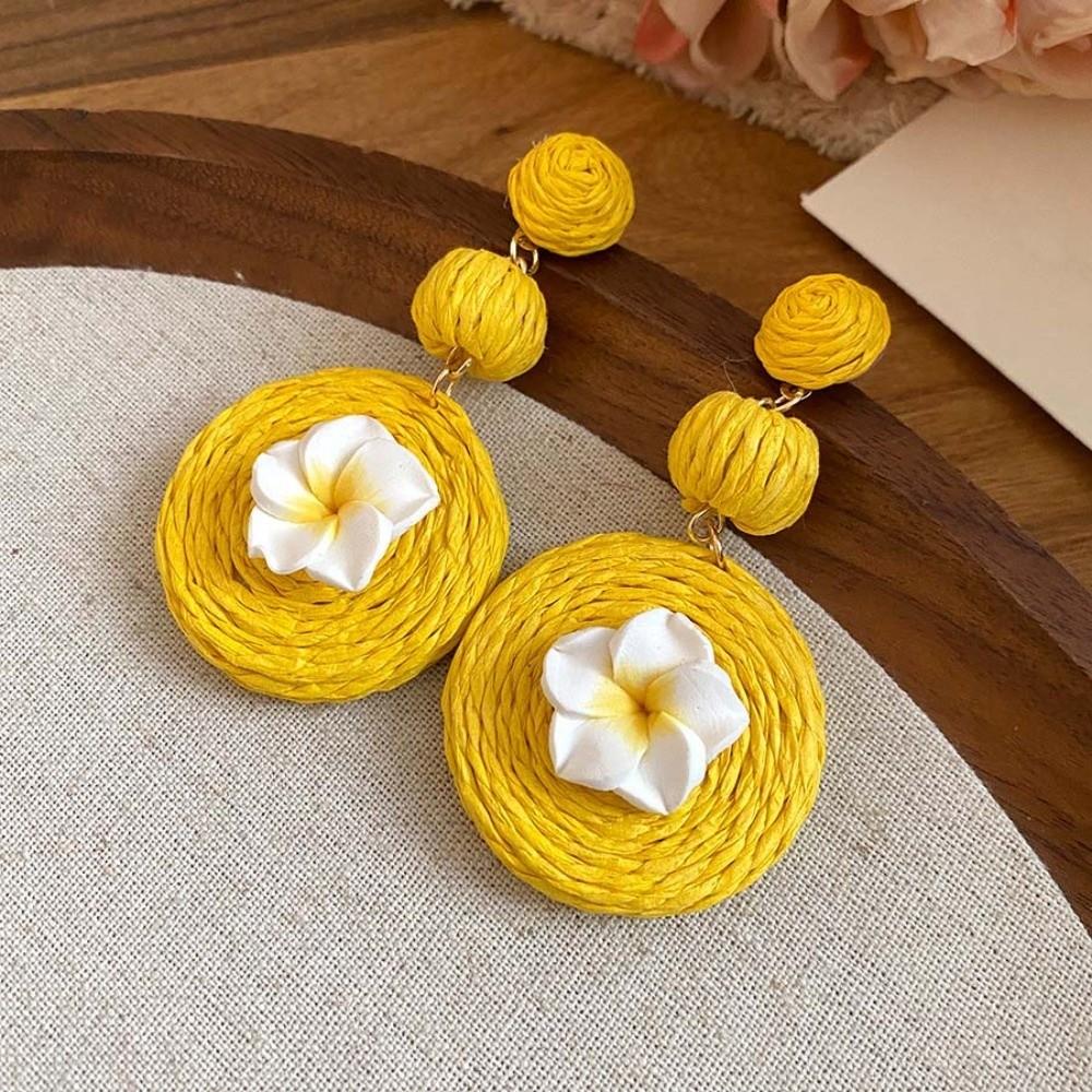 1 pair Ethnic Style Thai Seaside Eardrops Bohemian Style Raffia Grass Earrings  Bride