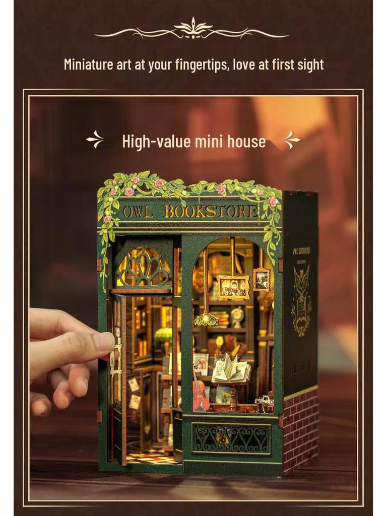 CuteBee Owl Bookstore Miniature DIY Cottage Bookend