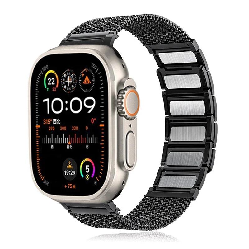 Magnetic Stainless Steel Loop Strap For Apple Watch Ultra 2 49mm 41 45mm Milanese Band for iWatch series 9 8 7 6 5 se 42mm 44mm