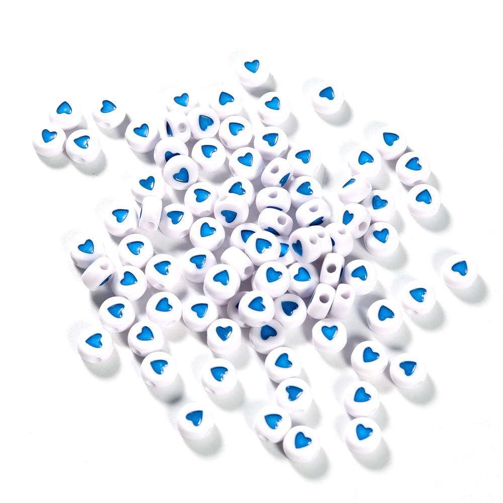 100Pcs 7mm Acrylic Flat Round Beads Colorful Heart Pattern Loose Spacer Beads For DIY Bracelets Earrings Making Supplies
