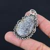 Fossil Coral Stone Sister Bezel Trendy Artisan Birthday Pendant Sterling Silver