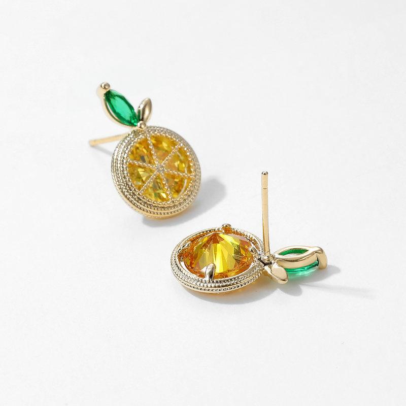 Small Crowd Design Sense Simple Temperament Earrings Fashionable Sweet Fresh Cubic Zirconia Inlaid Orange Lemon Earrings