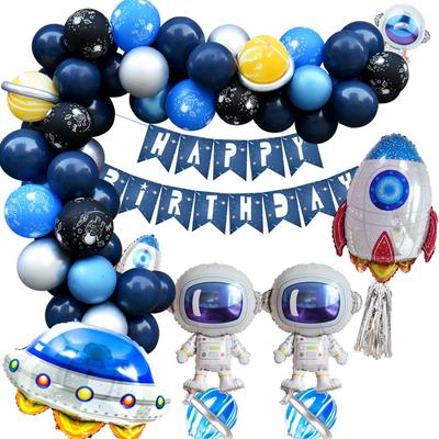 Astronaut-Themed Children'S Birthday Set Package, Starry Sky Series Rocket Aluminum Film Balloon Activity Decoration Arrangement