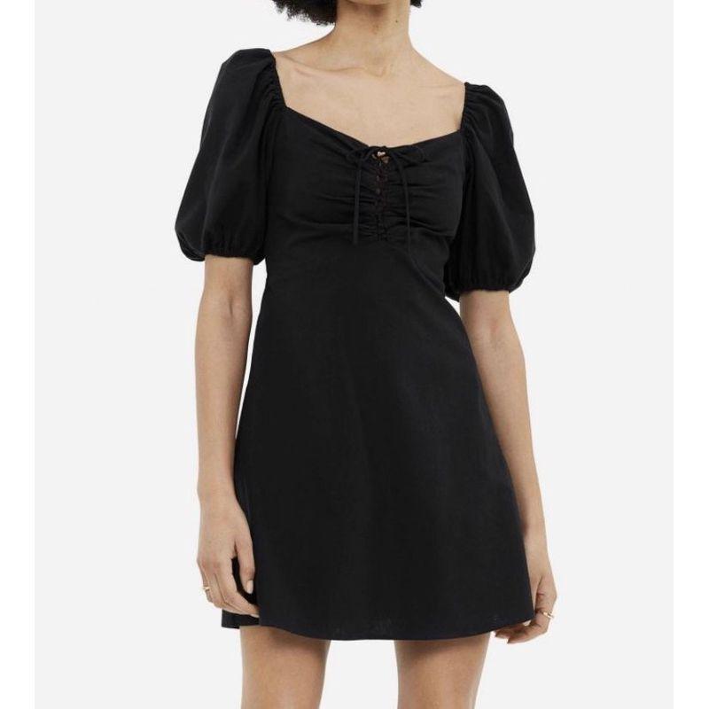 

Foreign Trade Order H Home 2025 Summer New Puff sleeve Dress Exquisite Girl Black Dress Linen and Cotton Short dress Black XL
