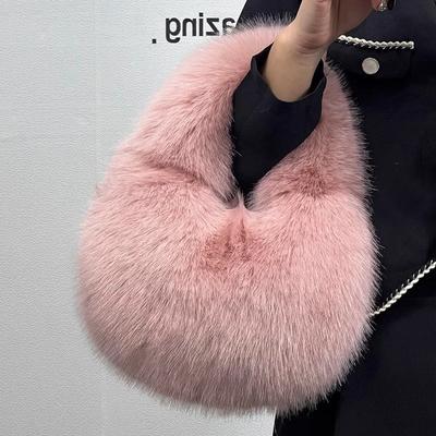 Genți de umăr de iarnă casual cu blană pentru femei, culoare uni, pluș moale, poșetă clutch pentru doamne, genți de mână, geantă hobo ușoară pentru femei