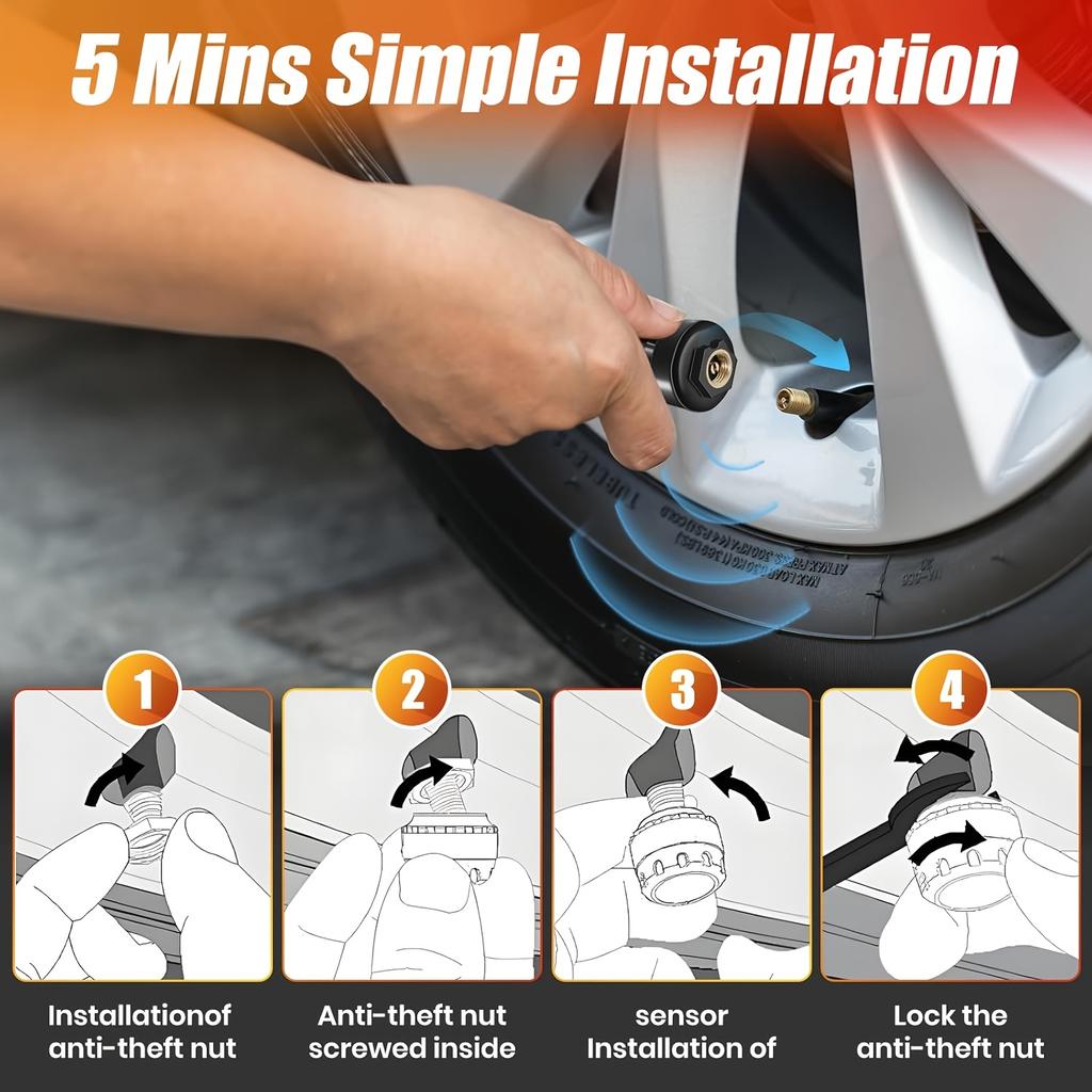 Car TPMS With USB Charging Solar Powered Display With 4 External Tire Sensor For Auto Tyre Security Device