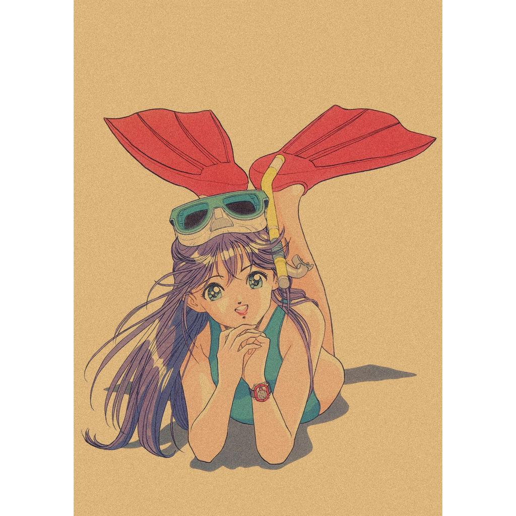 Sakura Diaries Retro Kraftpapier Manga Illustration Wandkunst
