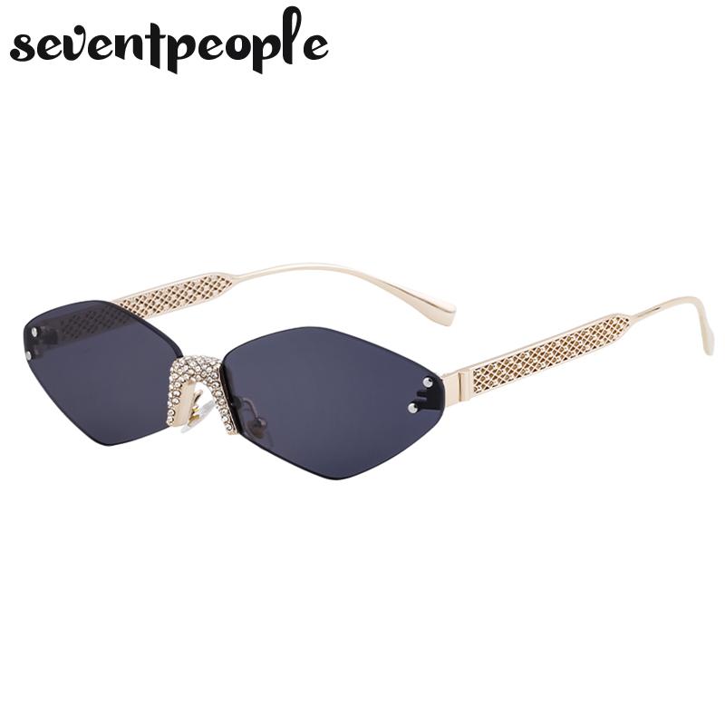 Small Metal Frame Hexagon Rimless Sunglasses Women  Luxury Brand Design Polygon Sun Glasses For Ladies Retro Eyewear Shades