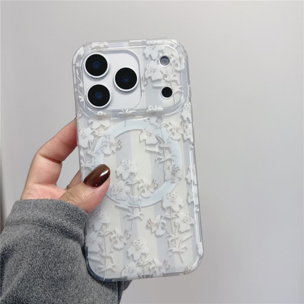 Elegant Magnetic Flower iPhone 17 Pro/16 Pro Max/15 Pro Drop-Proof Double Layer Case