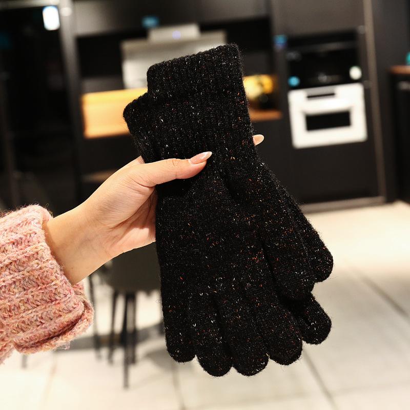 Lange Strickhandschuhe für Damen, Winter, warm und kältebeständig, Fingerhandschuhe im koreanischen Stil mit farbigen Spitzenmustern