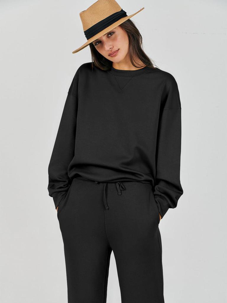 European-American Autumn/Winter Crew Neck Pullover & Long Pants Women's Fashion Set
