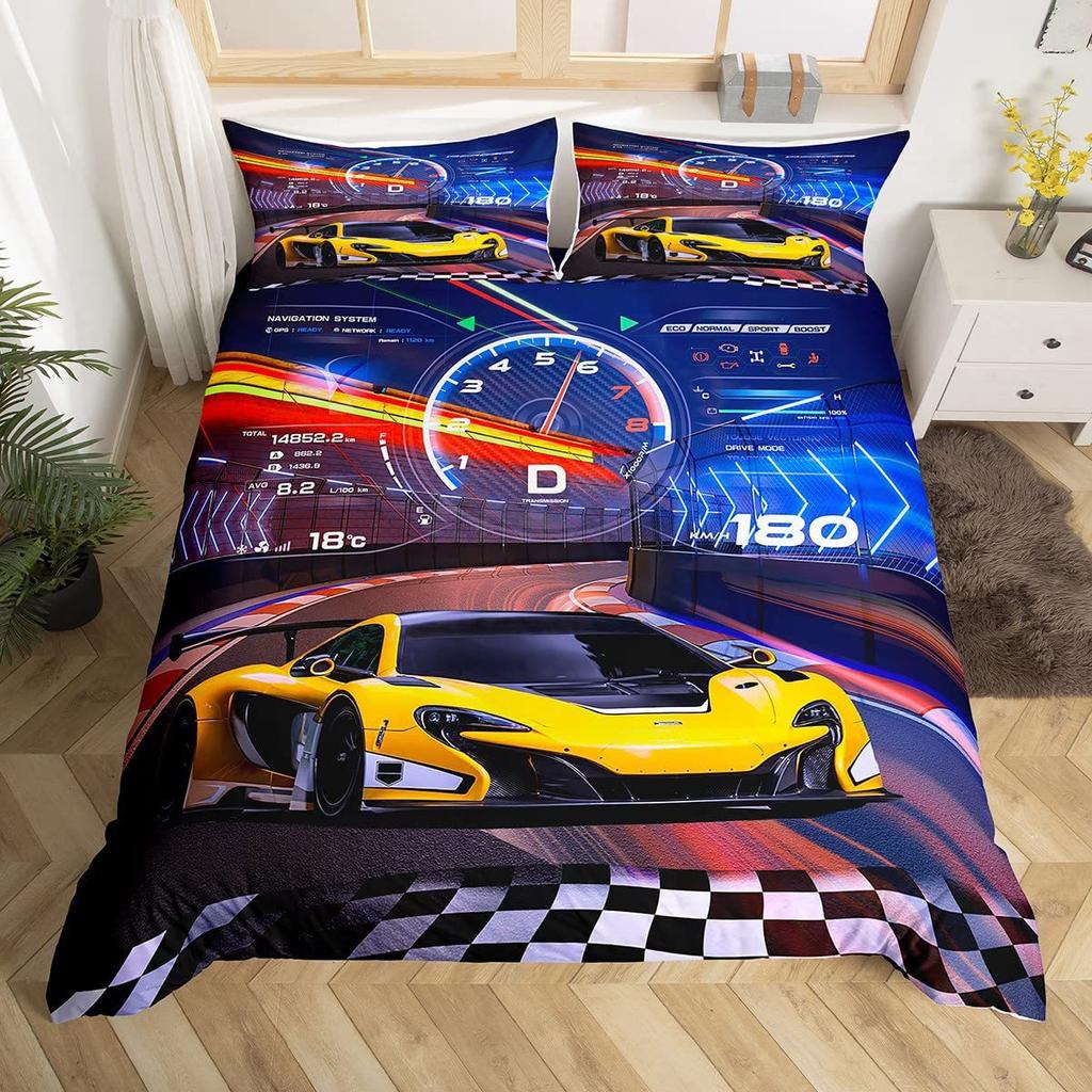 Home Textile Three-Piece Cool Sports Car 3D Digital Printing Quilt Cover Pillowcase Bedding