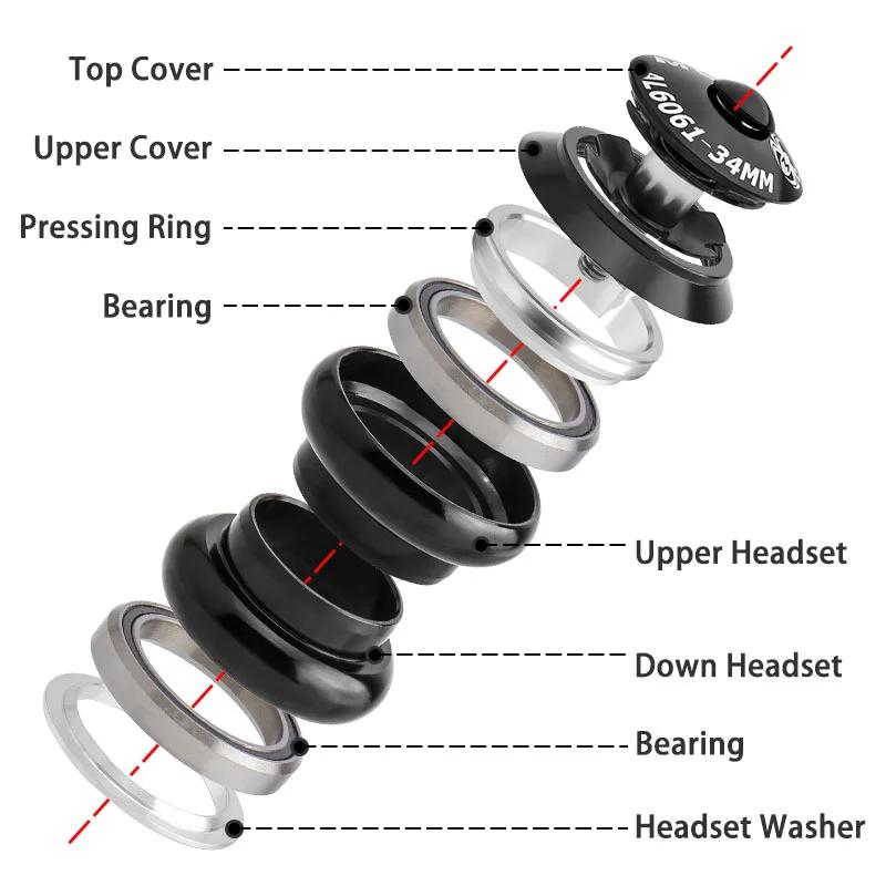MUQZI 1 1/8" 34MM Headset For 28.6mm Threadless Straight Tube Fork MTB Road Bike Semi Integrated Internal 34MM Headset