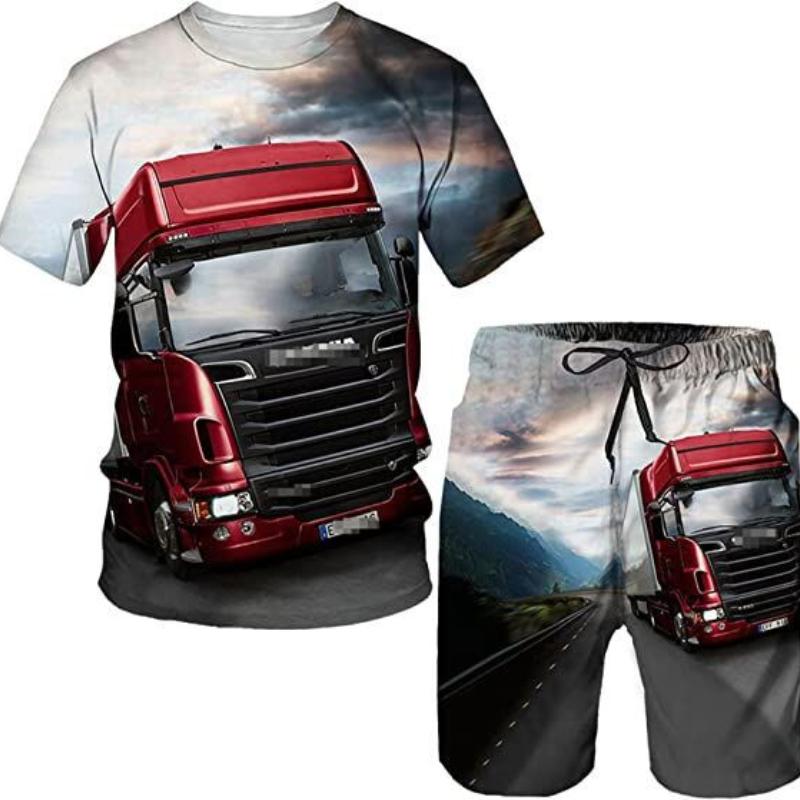 Plus rozmiar 3D nadruk lwa męska fajna koszulka z krótkim rękawem zestaw do fitnessu sportowego letni styl uliczny ponadgabarytowych graficznych 2 szt. Odzież męska