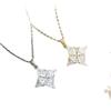 Cubic Zirconia Four-Leaf Flower Pendant Necklace - Trendy Titanium Steel Design