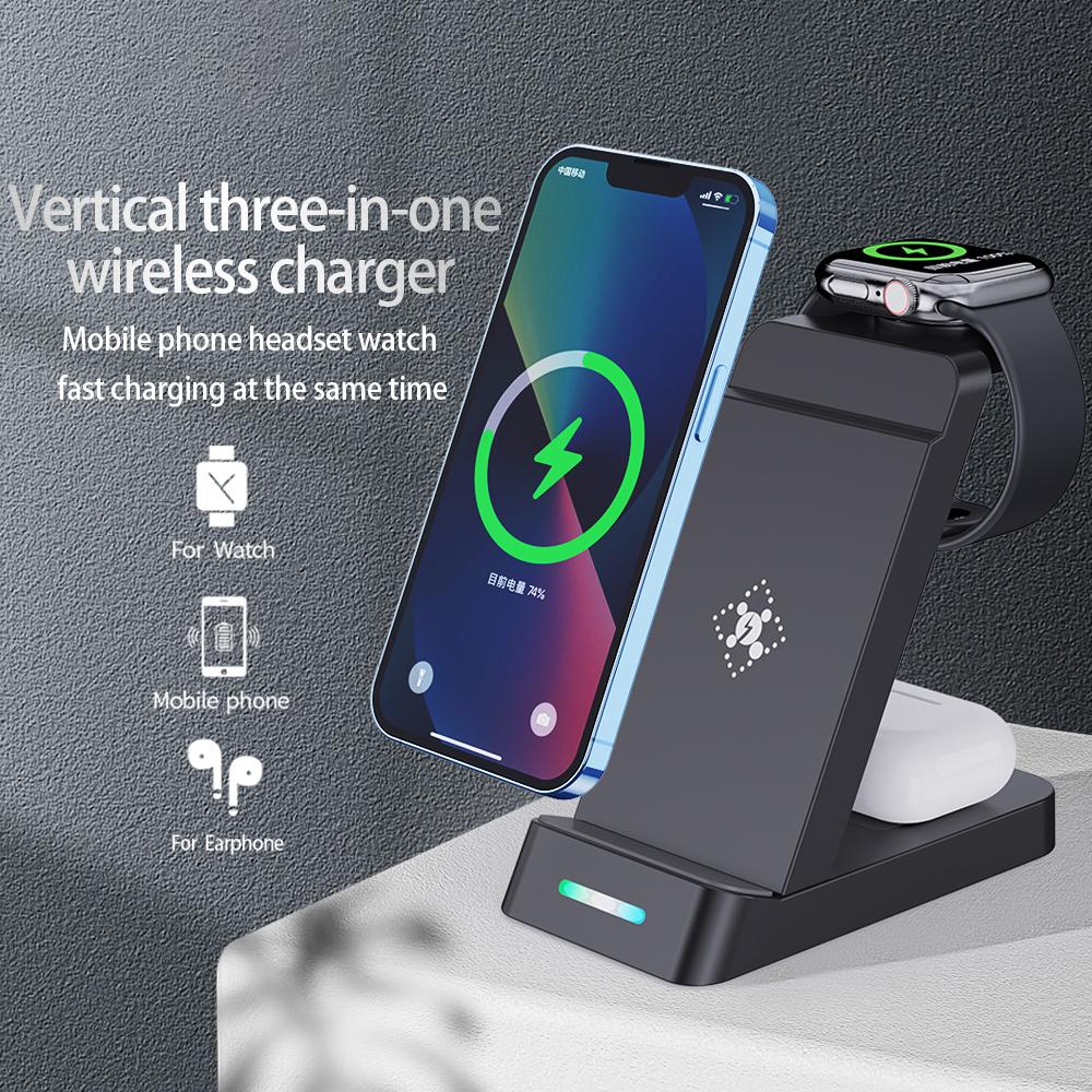 

B-20A Vertical Wireless Charger for Apple Watch,iPhone,AirPods 3 in 1 Wireless Charger Stand Dock Station White