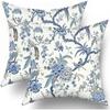 Chinoiserie Kissenbezüge Set aus 2 Stück Blau und Weiß Außen Bule Vögel Blumen Wurf 18x18 Zoll Baumwolle Quadratisch Kissenbezug