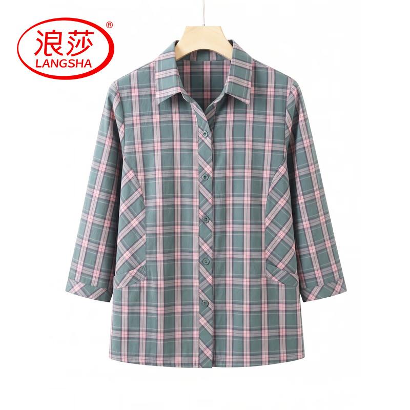 Langsha Women s Plus Size Plaid 3/4 Sleeve Shirt 2XL