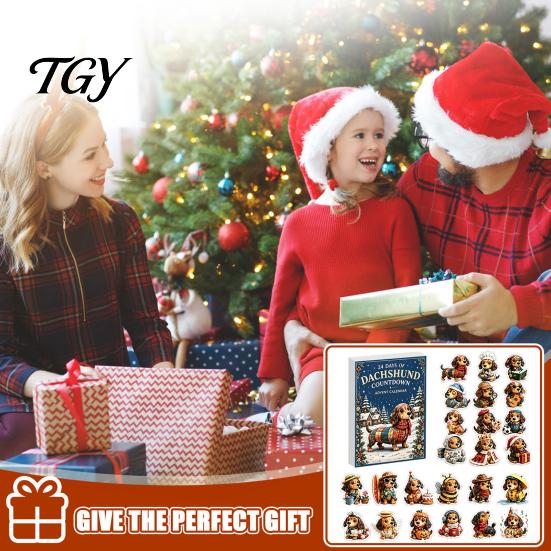 24 Days Surprising Box Dachshund Christmas Advent Calendar with Acrylic Pendants, Countdown for Animal Lovers Collection Holiday Decorations,