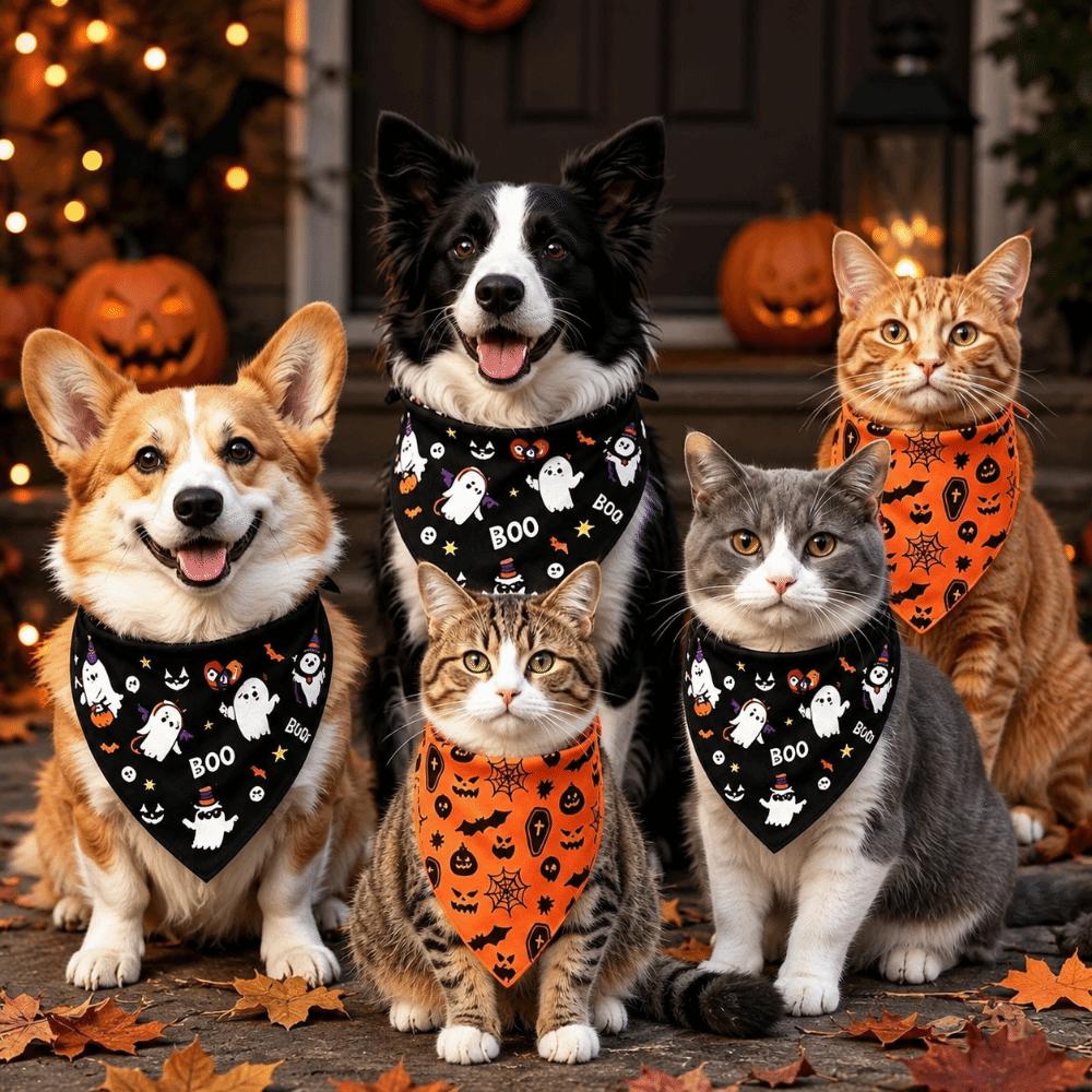 Ghost Pattern Dog Triangle Scarf Cute Cat Saliva Towel Pet Holiday Bib  Festival Gift