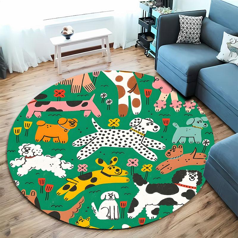 Colorful Dog Pattern Rug for Playroom or Nursery Round Carpet for Home Sofa Bedroom, Gift