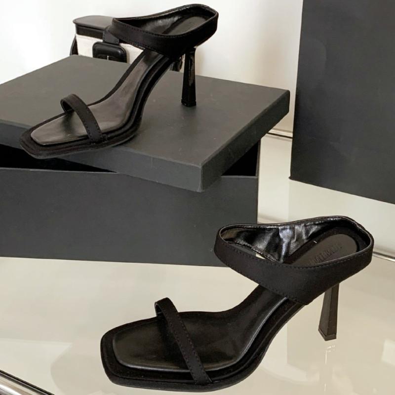 Fashion High Quality Square Toe Narrow Band Women Sandals Summer Sexy Open Toe Thin Heel Slide Sandals Fashion Comfortable Designer Shoe
