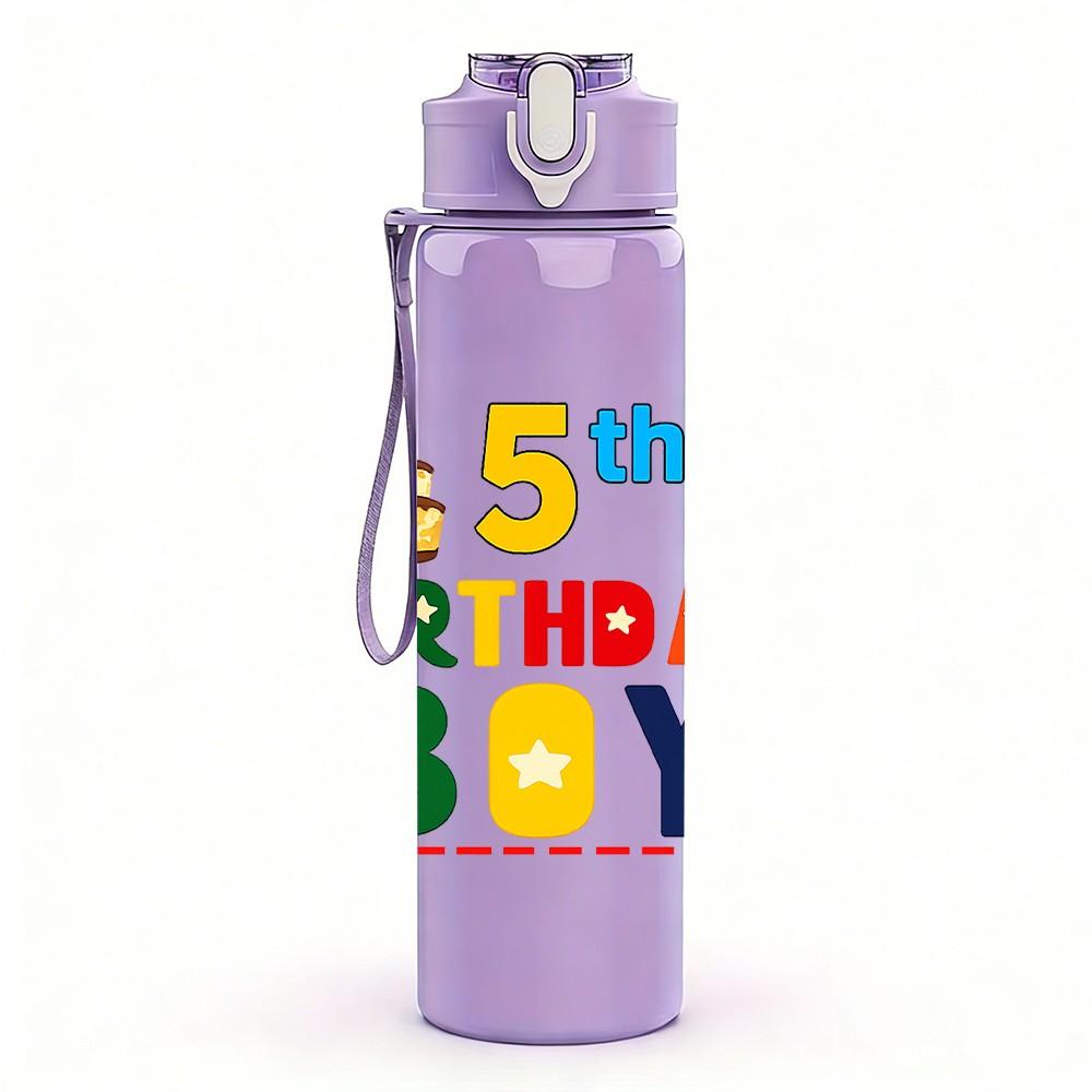 1PC 5th Birthday Boy Party Text Print 750ml Color Plastic Sports Water Bottle Leakproof Flip Straw Lid Suitable for Sports Office Home Use