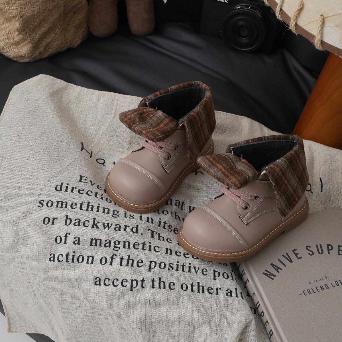 

XSHX Британский откидной язычок Детские винтажные ботинки Мартин для мальчиков и девочек, высокие челси 247021 25