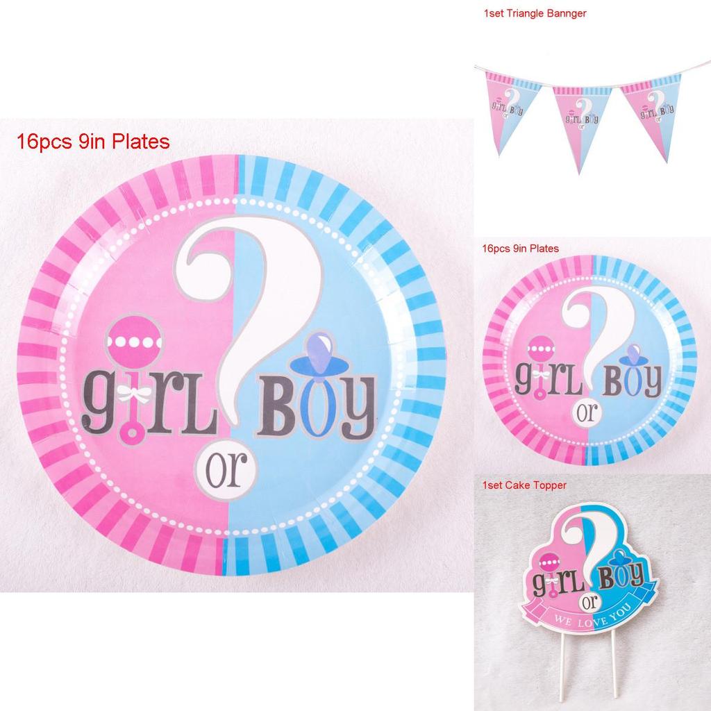 Vibrant Baby Gender Reveal Party Decoration Boy Or Girl Disposable Tableware Collection