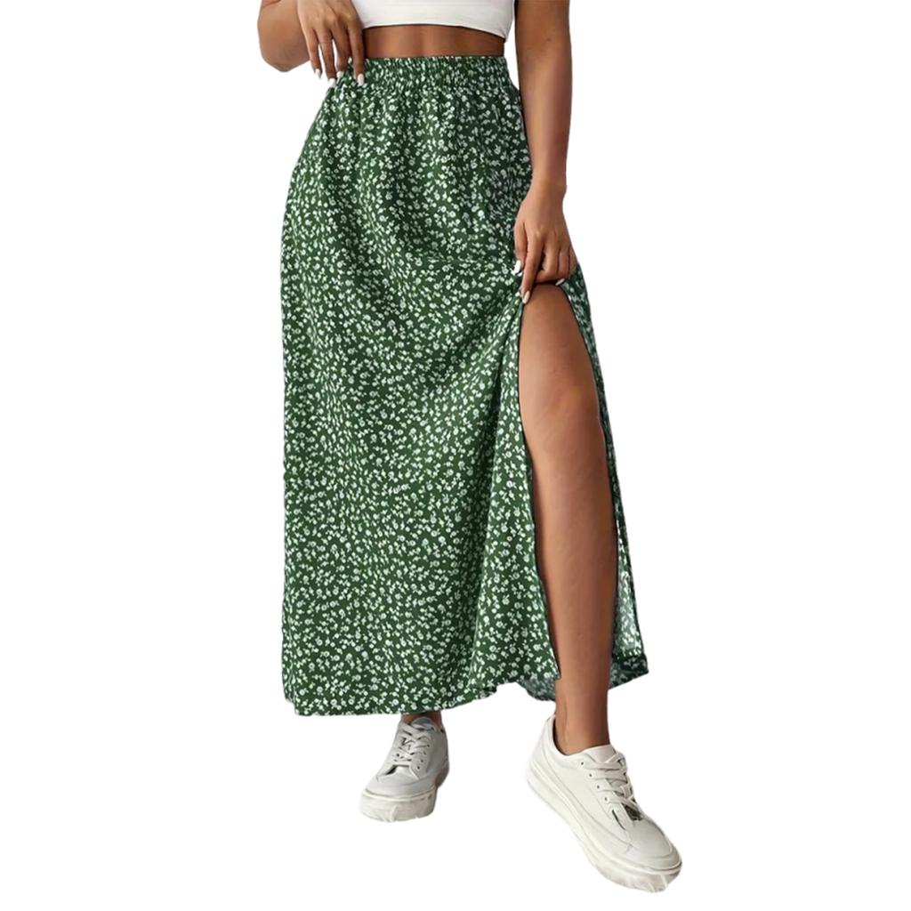 New Women's Fashionable Casual Printed Split Maxi Skirt