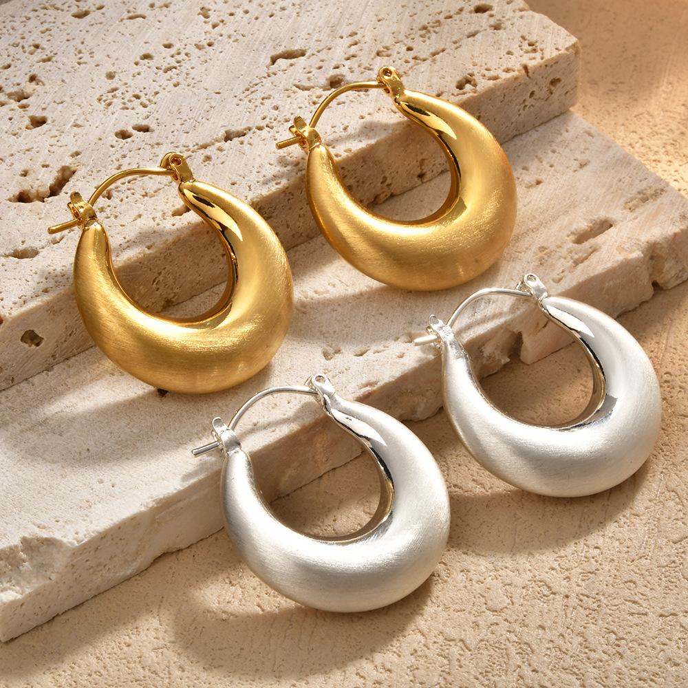 

Hollow Metal Brushed Hoop Earrings - Light Luxury Retro Minimalist Commuter Earrings for Women