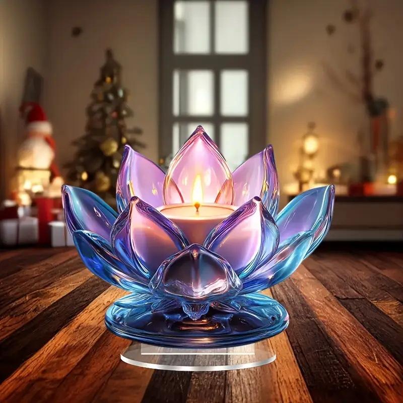 2D Flat, Acrylic Lotus Lantern Desktop Decoration, with Base, Suitable for Wall Decoration, Porch, Room, Villa, Accents Home, Hallway, or Workplace -